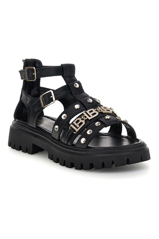 Schwarze Sandalen mit Nieten und Schnallen Laura Biagiotti 9621C9764