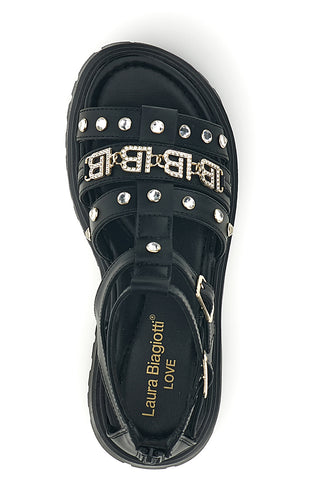 Schwarze Sandalen mit Nieten und Schnallen Laura Biagiotti 9621C9764
