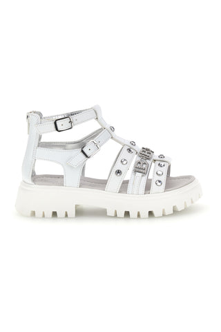 Weiße Sandalen mit Nieten, Schnallen, Reißverschluss Laura Biagiotti 9621C9765