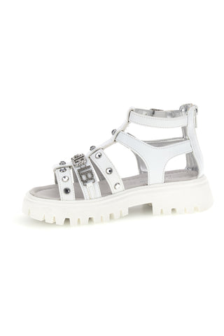 Sandali bianchi con borchie, fibbie, chiusura con cerniera Laura Biagiotti 9621C9765