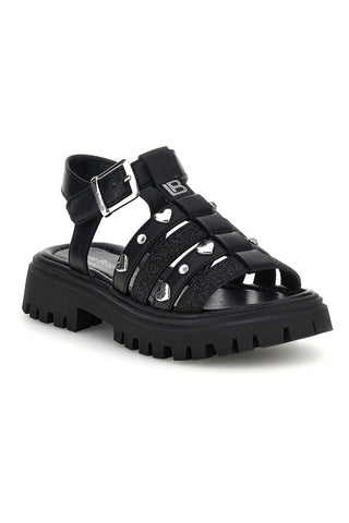 Schwarze Glitzer-Sandalen mit Nieten und Schnallen Laura Biagiotti 9021C9766