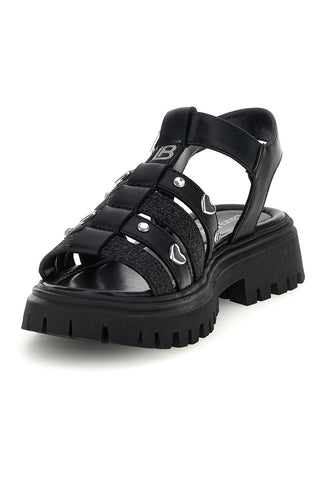 Schwarze Glitzer-Sandalen mit Nieten und Schnallen Laura Biagiotti 9021C9766