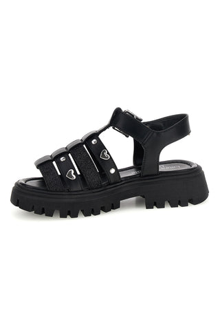 Schwarze Glitzer-Sandalen mit Nieten und Schnallen Laura Biagiotti 9021C9766