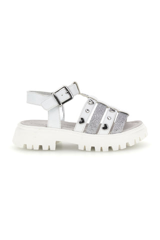 Weiße Sandalen mit Glitzer und Nieten Laura Biagiotti 9021C9767