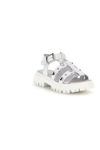 Weiße Sandalen mit Glitzer und Nieten Laura Biagiotti 9021C9767