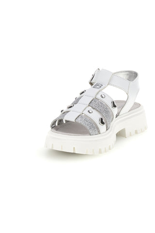 Weiße Sandalen mit Glitzer und Nieten Laura Biagiotti 9021C9767