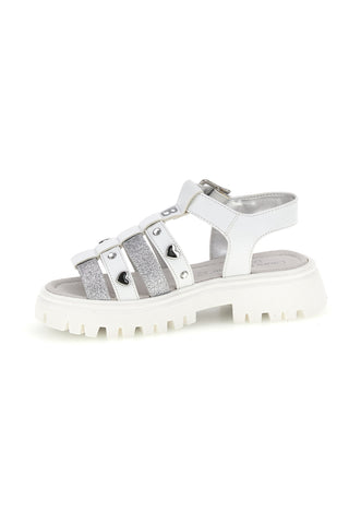 Weiße Sandalen mit Glitzer und Nieten Laura Biagiotti 9021C9767