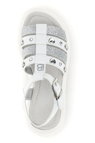 Weiße Sandalen mit Glitzer und Nieten Laura Biagiotti 9021C9767
