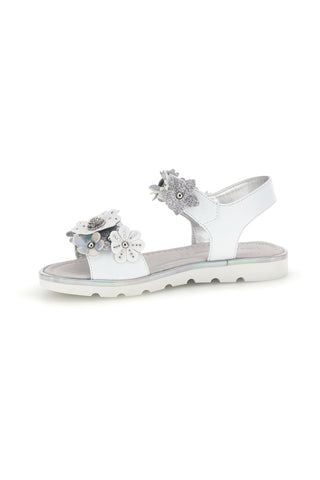 Weiße Sandalen mit Blumen und Riemenverschluss Laura Biagiotti AG1790416872