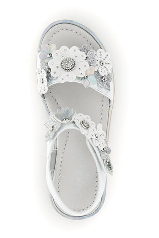 Weiße Sandalen mit Blumen und Riemenverschluss Laura Biagiotti AG1790416872