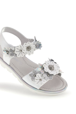 Weiße Sandalen mit Blumen und Riemenverschluss Laura Biagiotti AG1790416872