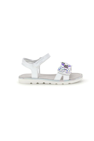 Weiße Sandalen mit schillernden Zierblumen Laura Biagiotti L9882C9702