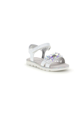 Weiße Sandalen mit schillernden Zierblumen Laura Biagiotti L9882C9702