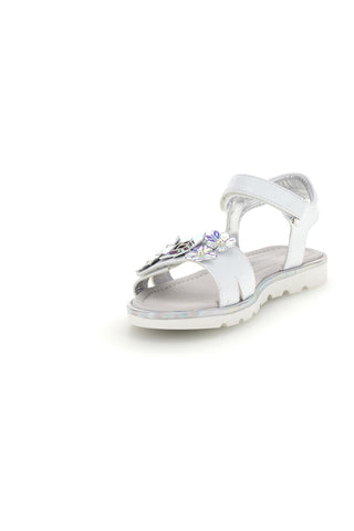Weiße Sandalen mit schillernden Zierblumen Laura Biagiotti L9882C9702