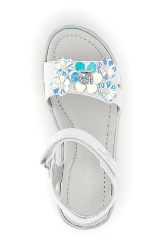 Weiße Sandalen mit schillernden Zierblumen Laura Biagiotti L9882C9702