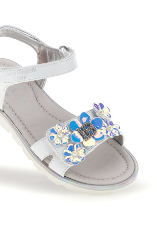 Weiße Sandalen mit schillernden Zierblumen Laura Biagiotti L9882C9702