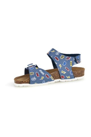 Sandali azzurri stampati con fibbia e cinturino Pitt kids 45289GHE