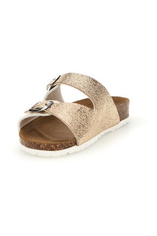 Ciabatta Oro Metallizzata con Doppia Fascia e Fibbie Pitt Kids 40021BIH