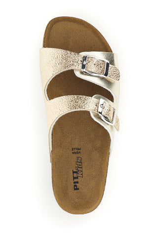Ciabatta Oro Metallizzata con Doppia Fascia e Fibbie Pitt Kids 40021BIH