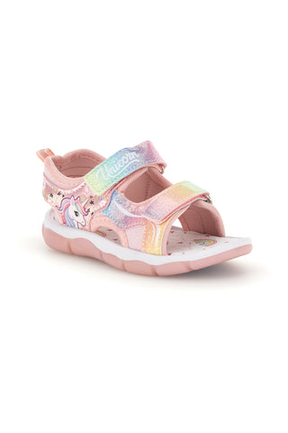 Rosa Sandalen mit Riemen und Einhorn Lichter S8010214S