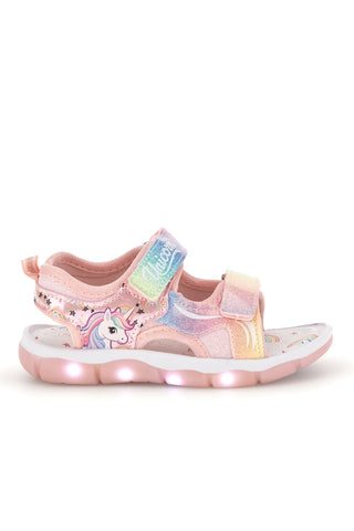 Rosa Sandalen mit Riemen und Einhorn Lichter S8010214S