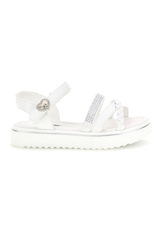 Weiße Sandalen mit Strassstein und geflochtenem Band Energy E532