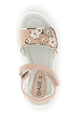 Sandali rosa applicazioni floreali cinturino regolabile Grazie girl 218594