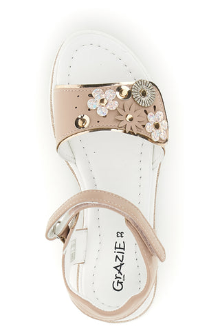 Sandali rosa applicazioni floreali cinturino regolabile Grazie girl 283594