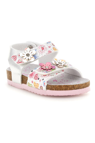 Weiße Sandalen mit Blumenmuster und Riemen Pitt Kinder 14223