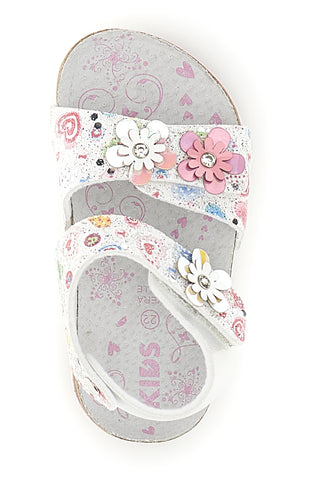 Weiße Sandalen mit Blumenmuster und Riemen Pitt Kinder 14223