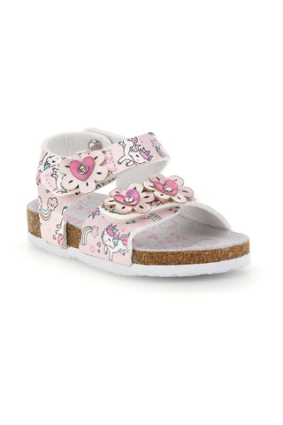 Weiße Sandalen mit Blumenmuster und Einhorndruck Pitt Kinder 14602