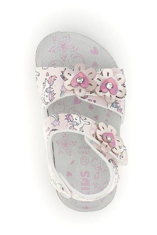 Weiße Sandalen mit Blumenmuster und Einhorndruck Pitt Kinder 14602