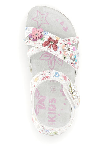 Weiße Sandalen mit Blumendruck Pitt kids 14407