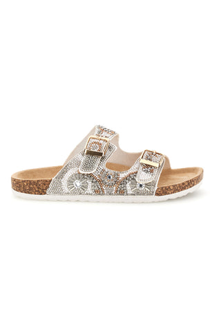 Ciabatte Beige con Strass e Doppia Fibbia Pitt kids 14501