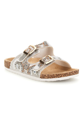 Ciabatte Beige con Strass e Doppia Fibbia Pitt kids 14501