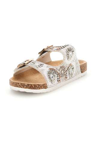 Ciabatte Beige con Strass e Doppia Fibbia Pitt kids 14501
