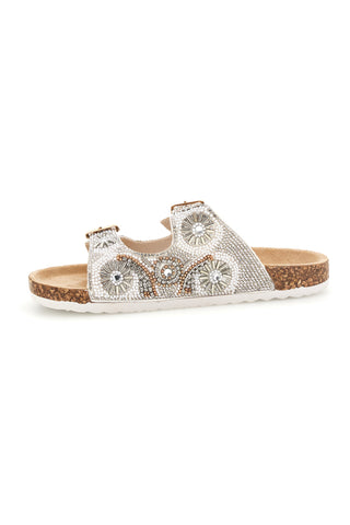Ciabatte Beige con Strass e Doppia Fibbia Pitt kids 14501