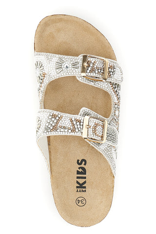 Ciabatte Beige con Strass e Doppia Fibbia Pitt kids 14501