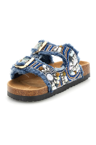 Blaue Hausschuhe mit Strasssteinen und doppelter Schnalle Pitt kids 14613