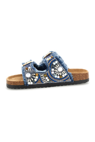 Blaue Hausschuhe mit Strasssteinen und doppelter Schnalle Pitt kids 14613
