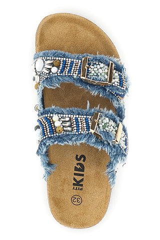 Blaue Hausschuhe mit Strasssteinen und doppelter Schnalle Pitt kids 14613