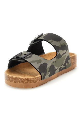 Grüne Camouflage Hausschuhe mit Doppelschnalle Pitt Kinder 14606