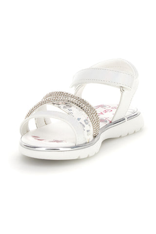 Sandali bianchi con strass e chiusura a strappo Grazie girl 15101