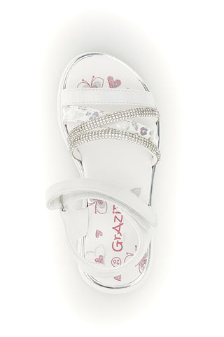 Sandali bianchi con strass e chiusura a strappo Grazie girl 15101