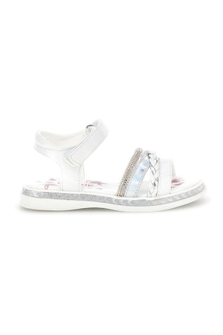 Weiße Sandalen mit Strasssteinen und Knöchelriemen Thank you girl 14342