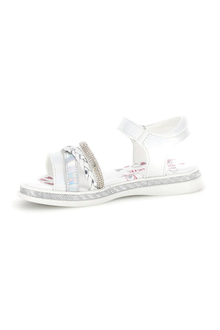 Weiße Sandalen mit Strasssteinen und Knöchelriemen Thank you girl 14342