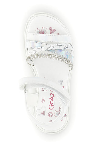 Weiße Sandalen mit Strasssteinen und Knöchelriemen Thank you girl 14342