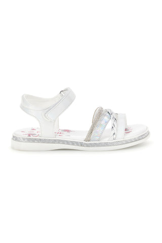 Sandali bianchi con fascia argento e brillanti Grazie girl 14342