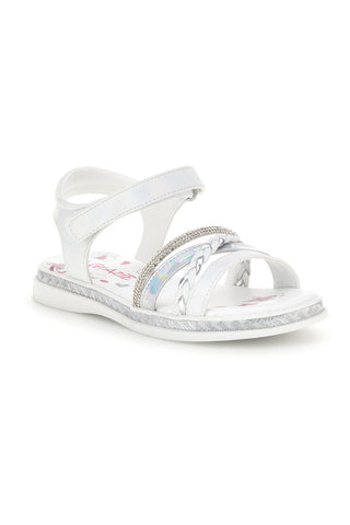 Weiße Sandalen mit Silberband und Diamanten Danke Mädchen 14342