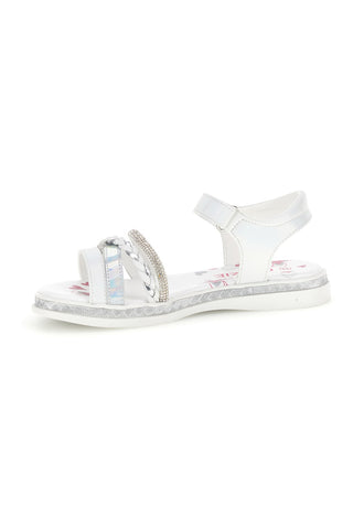 Weiße Sandalen mit Silberband und Diamanten Danke Mädchen 14342